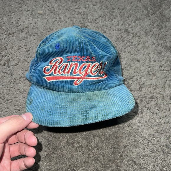 VTG 80s 90s Sports Specialties Texas Rangers Script Corduroy Snapback Hat